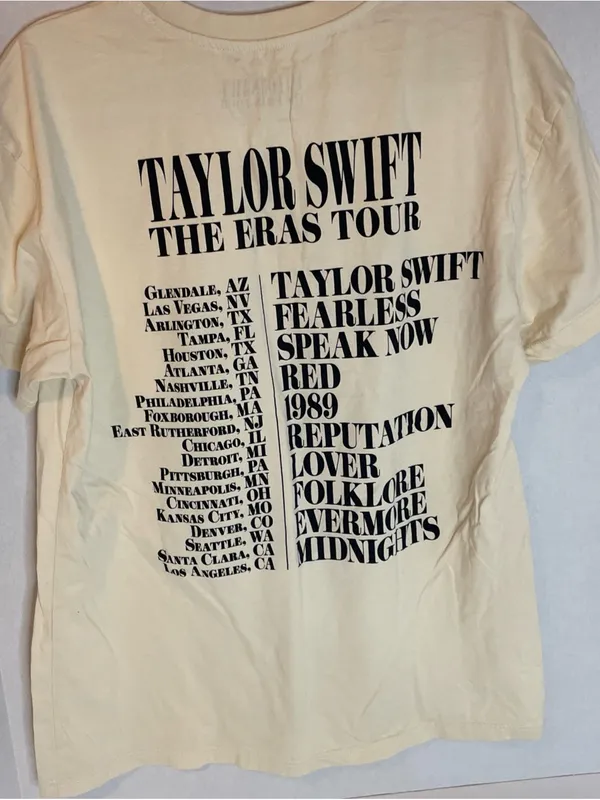 Taylor Swift The Eras Tour Graphic Tee Cream Size Medium US Tour Locations - Image 7