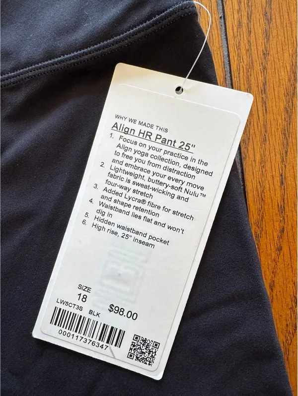 Lululemon Align High Rise 25” Black Size 18 NWT - Image 4