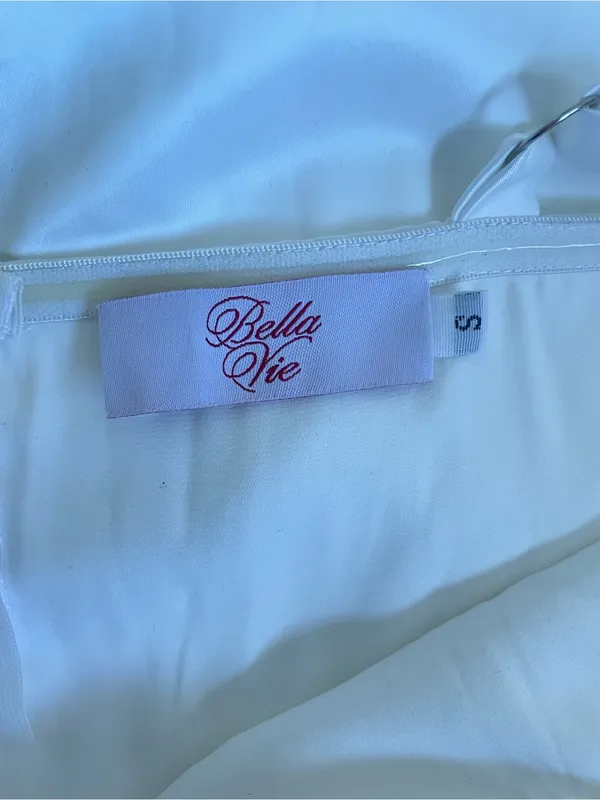 Bella Via The Alexandra Maxi Dress Satin Cutout White Pink Bow Small - Image 5
