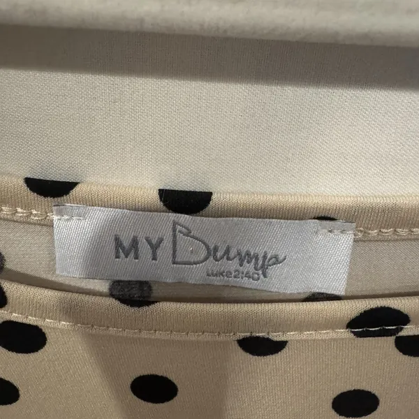 My Bump Maternity Dress, Polka Dot Bell Sleeves Body Con Dress,taupe And Black L - Image 6