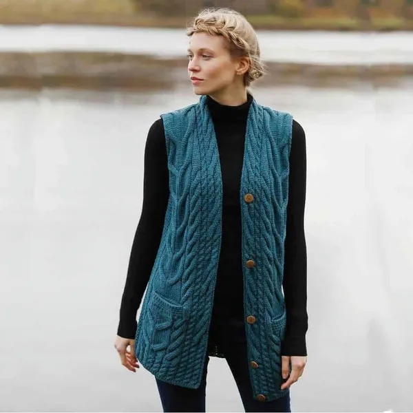 ✨Aran Woollen Mills Sweater Teal Sz Medium Vest✨ - Image 8