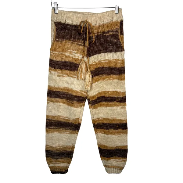 Moon River‎ Knit Jogger Pants Womens Small Brown Striped Tassel Drawstring Boho - Image 2
