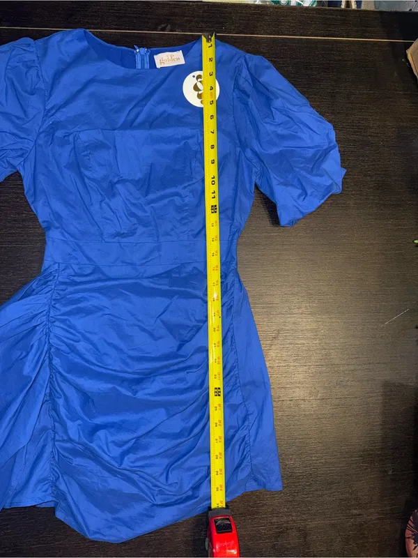 Golden Have it All Puff-Sleeve Ruched Mini Dress in Royal Blue Size S NWT - Image 5