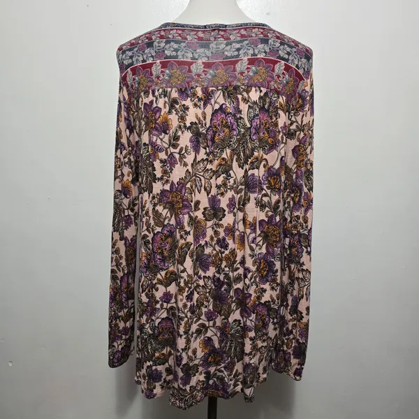 Hannah Blush Floral Tassel Tie Knit Blouse Size Large Bohemian Peasant - Image 5
