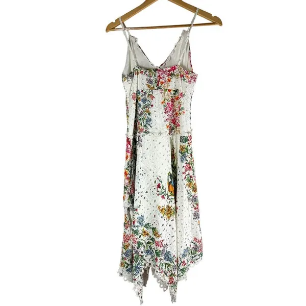 FARM RIO Delicate Forest Scarves Midi Dress Eyelet Lace Asymmetric Size XS - Image 2