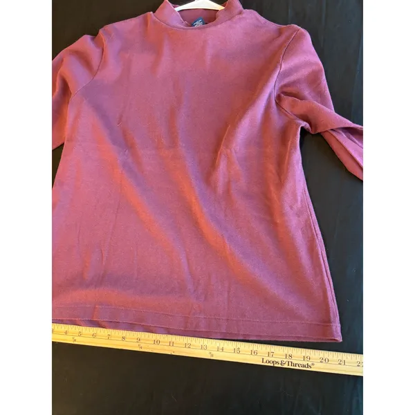 Lands End Womens Medium Burgundy Plum Mock Neck Long Sleeve 100% Cotton USA Made - Image 6