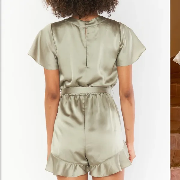 show me your mumu XS Say I Do Short Romper‎ Mass Green Satin - Image 2