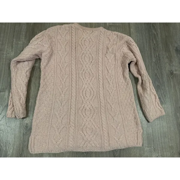 Aran Crafts Sweater Women M Pink Merino Wool Fisherman Cable Knit Ireland * - Image 6