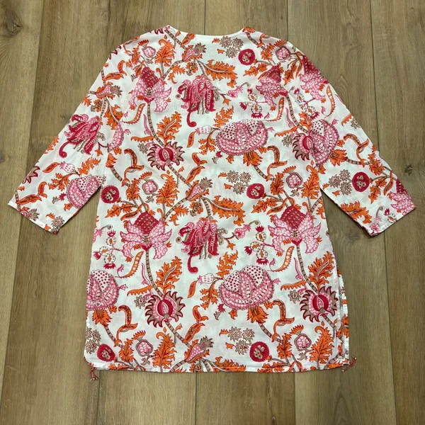 🌟Roller Rabbit🌟 Kurta Floral Print Cotton Tunic Blouse Pink Sz S - Image 11