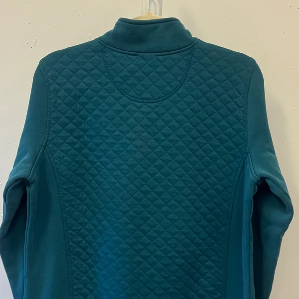 L.L. Bean Womens Quilted Quarter-Zip Pullover Teal Blue Fleece Sweatshirt 502745 - Image 4