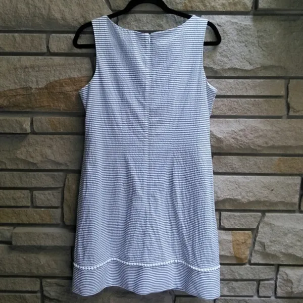 Eliza J Shift Dress Seersucker Stripe Crochet 12P - Image 4
