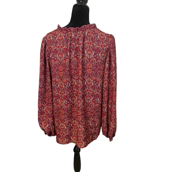 Max Studio Red Floral Printed Crepe Long Sleeve Blouse Size XL Office Business - Image 4