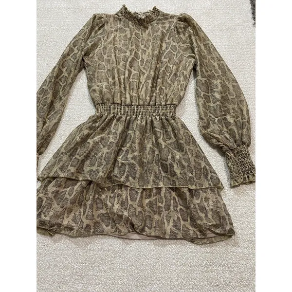 SHOW ME YOUR MUMU Russo Python Gold Shimmer Tiered Ruffle Mini Dress Sz S - Image 16