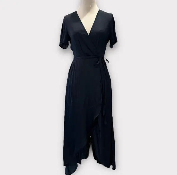 Honeypunch Come Together Navy Blue Midi Wrap Dress, Size S - Image 5