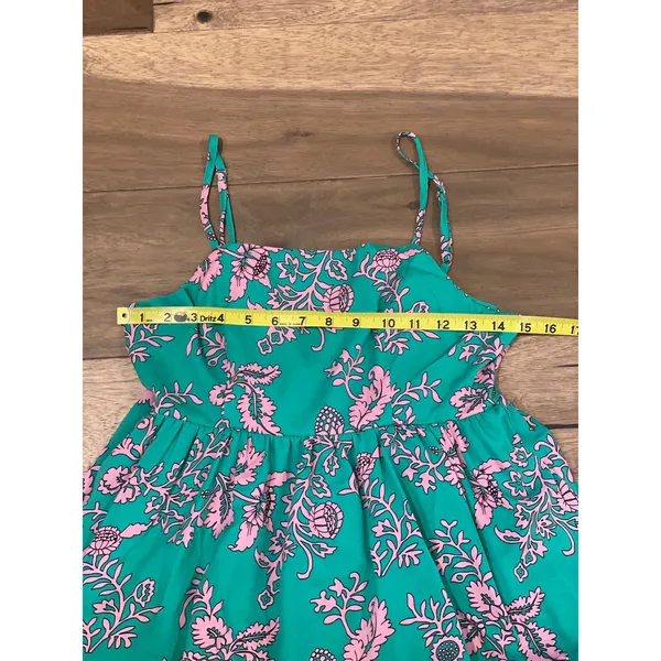 Entro Green Pink Floral Ruffle Dress Size M Square Neck Layered Boutique - Image 6