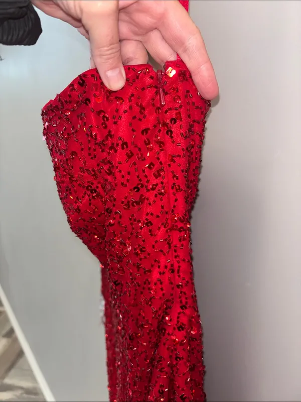 Shail K Silk Red Sequin Long Sleeve Mini Dress - Image 4