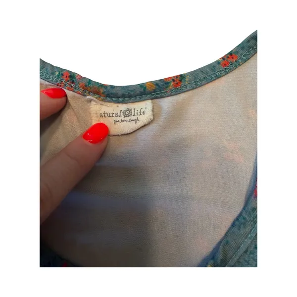Natural Life Womens Small Blue Floral Sleeveless Swing Trapeze Mini Dress‎ Scoop - Image 2