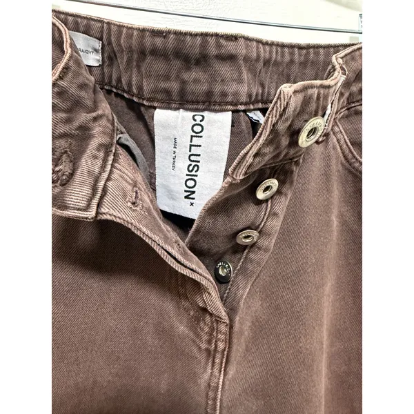 Collusion x005 Womens Brown‎ Straight Leg High Rise Button Fly Jeans Size 30 - Image 7