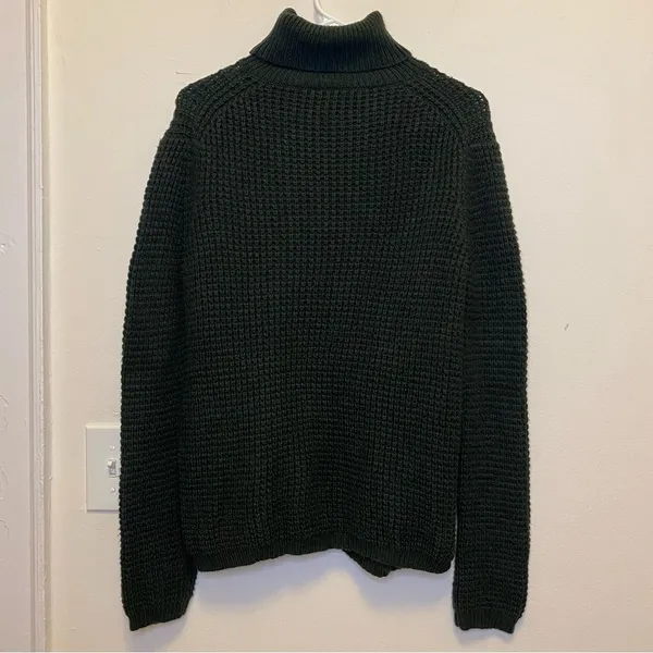 JENNI KAYNE Wool Blend Waffle Knit Turtleneck Sweater in Dark Green Sz Small - Image 7