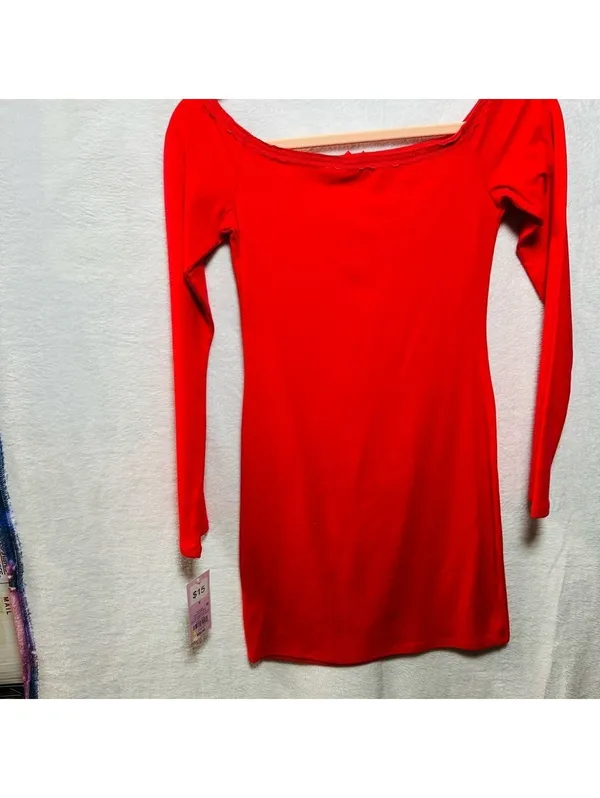 Wild Fable Red Long Sleeve Bodycon Mini Dress Size S Scoop Neck NWT - Image 3