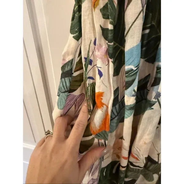 Anthropologie Corey Lynn Calter Olivia Tropical Bird linen smocked midi dress M - Image 5