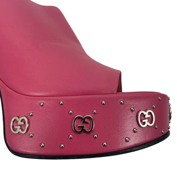 Gucci GG Studs Leather Platform Slide Sandal Rhodamine Pink Size 40 - Image 7