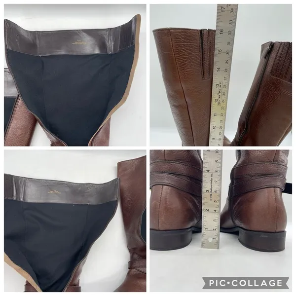 Talbots Womens 7AA Riding Boots Tall Brown Pebbled‎ Leather Gold Buckle Full Zip - Image 7