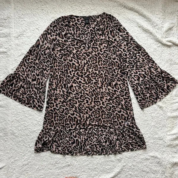Tahari Cheetah Printed Mesh 3/4 Sleeve Mini Dress Size XS - Image 4