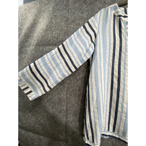 Pomegranate 100% Linen Striped Tunic Top Blue White S‎ - Image 3