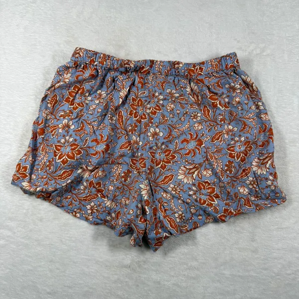 Rachel Zoe Blue Floral Linen Blend Short Sleeve Button Down Pajama Set Small‎ - Image 10