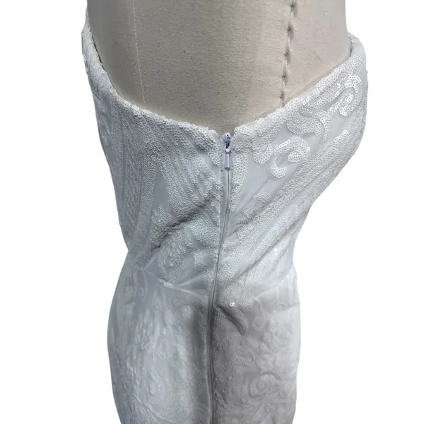 Women's White‎ One Shoulder Lace Sequin Formal Dress Elegant Stunning Bridal 8 - Image 5