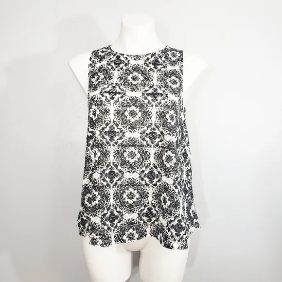 One Clothing Geometric Medallion Print Sleeveless Tank Top Blouse Black White Lg - Image 2