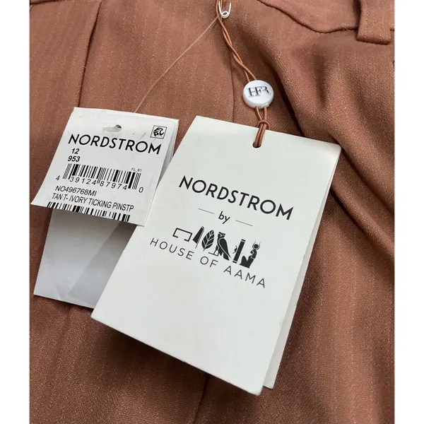 House Of Aama Nordstrom Harlem's Fashion Row Tan Stripe Pleated Pants‎ 12 NEW - Image 5