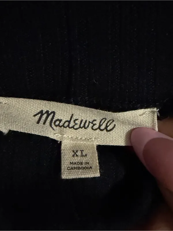 Madewell Black Ribbed Lettuce-Edge Mock Neck Long Sleeve Top - Image 2