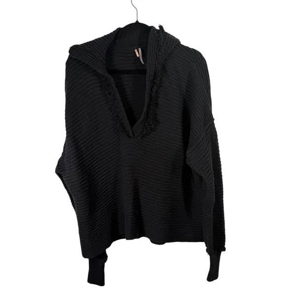 Free People Marlie Pullover Sweater Black Fringe Boho Western Womens Medium - Image 2