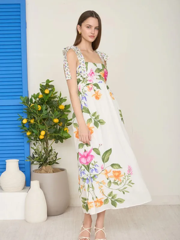 NWT Blu Pepper Off White Floral Tie Strap Empire Waist Midi Dress – Medium - Image 7