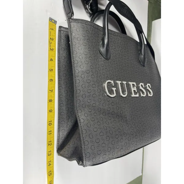 GUESS Gray/Black Logo Print Satchel Top Handle Bag Zip w/ Detachable Strap - Image 11