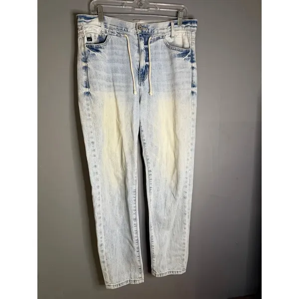 KanCan Light Wash Boyfriend Drawstring Button Jeans Size 9/28 Blue - Image 3