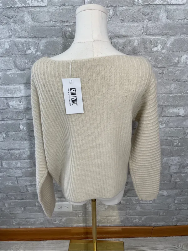 12th Tribe Blanc Cream Off the Shoulder Sweater - Image 3