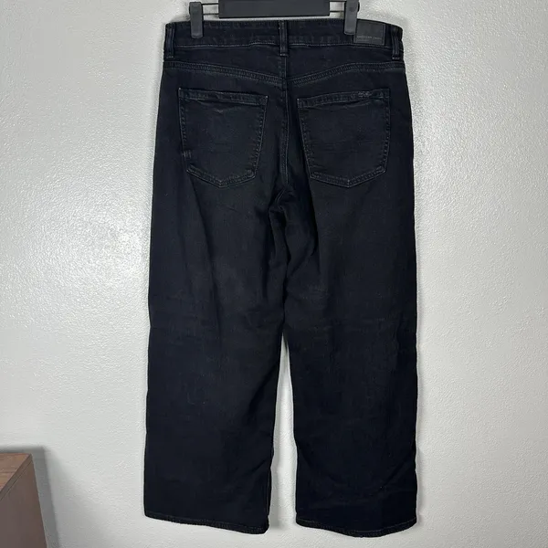 American Eagle Womens Size 8 Low Rise Baggy Wide Leg Jeans Black‎ Wash Stretch - Image 3
