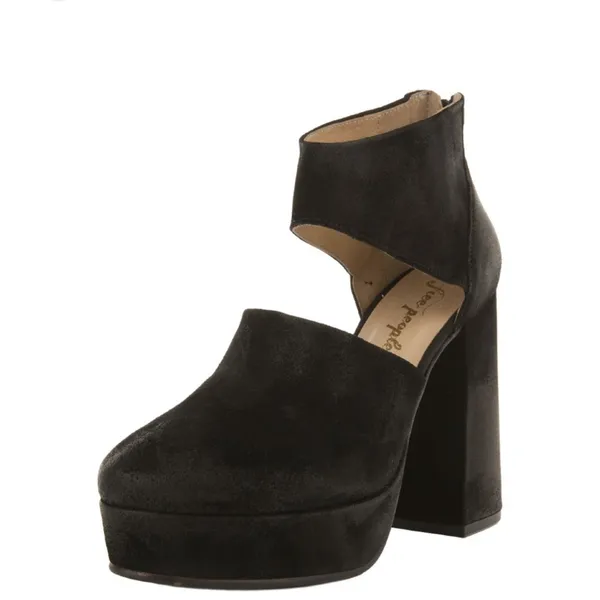 Free People Black Suede‎ Platform Block Heel Ankle Edgy Statement Size 38 (7) - Image 2