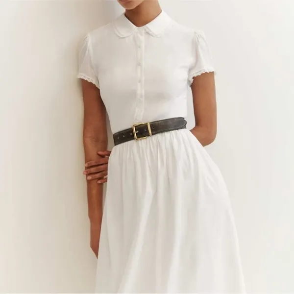 NWOT Reformation Ula in White Midi Sleeveless Collared Dress Size 10 - Image 4