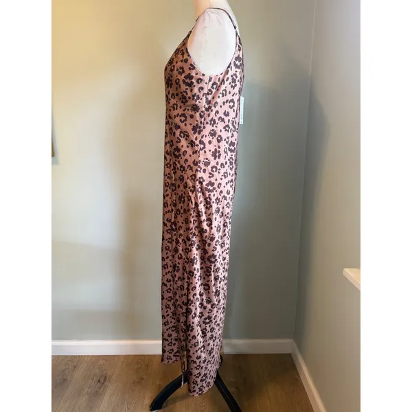 A New Day Leopard Print Satin Slip Dress Brown Tan Animal Midi Maxi NWT Large Y2K boho dai - Image 4