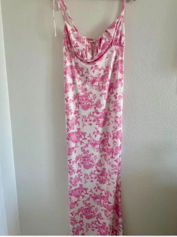 $69 NWOT Marthea Tie Shoulder Fishtail Hem Floral Print Maxi Dress - BFloral M - Image 7
