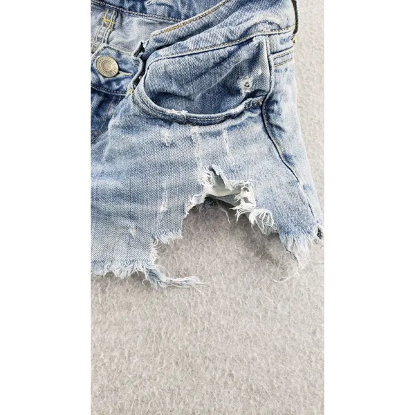 American Eagle Womens Sz 4 Distressed Denim Shorts Hi Rise Micro Short 32" Waist - Image 4