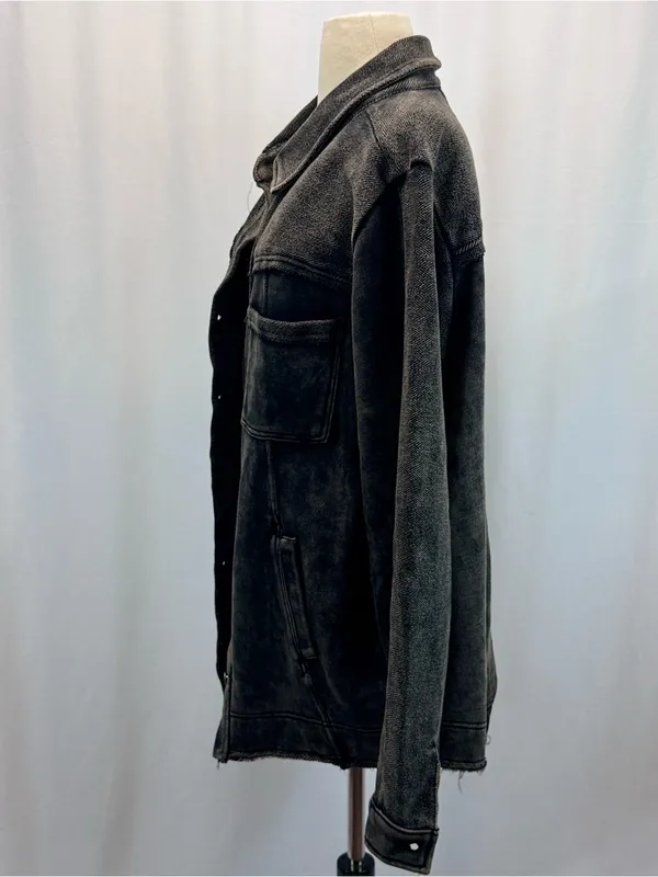 Washed Black Shacket Jacket M Womens Edgy Grunge Western Urban Casual Festival - Image 6