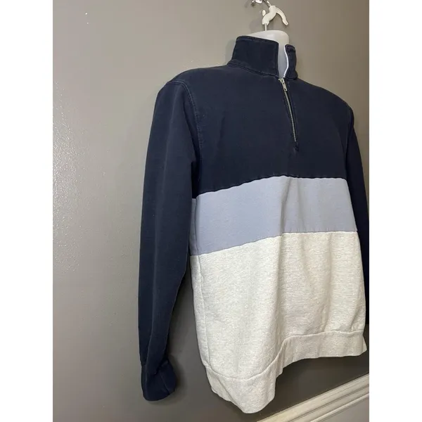 J. Galt Sweatshirt Womens Med Navy Colorblock 1/4 Zip Fleece Mock Neck Pullover - Image 3