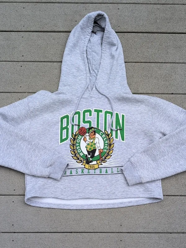 NBA Boston Celtics Grey Cropped Hoodie - Image 6