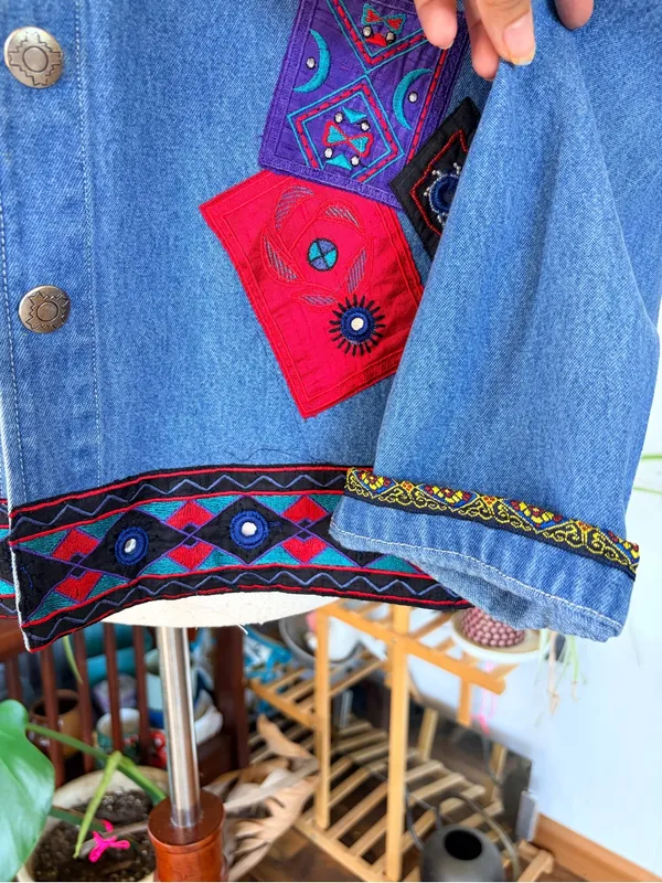 VTG Chico's‎ Design Beaded Mirror Denim Jacket Sz 3 L Boho Festival Cottagecore - Image 4