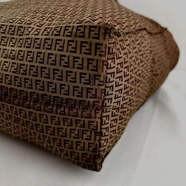 Authentic Fendi Zucca Monogram Tote Bag Brown Nylon Leather Zipper vintage - Image 8